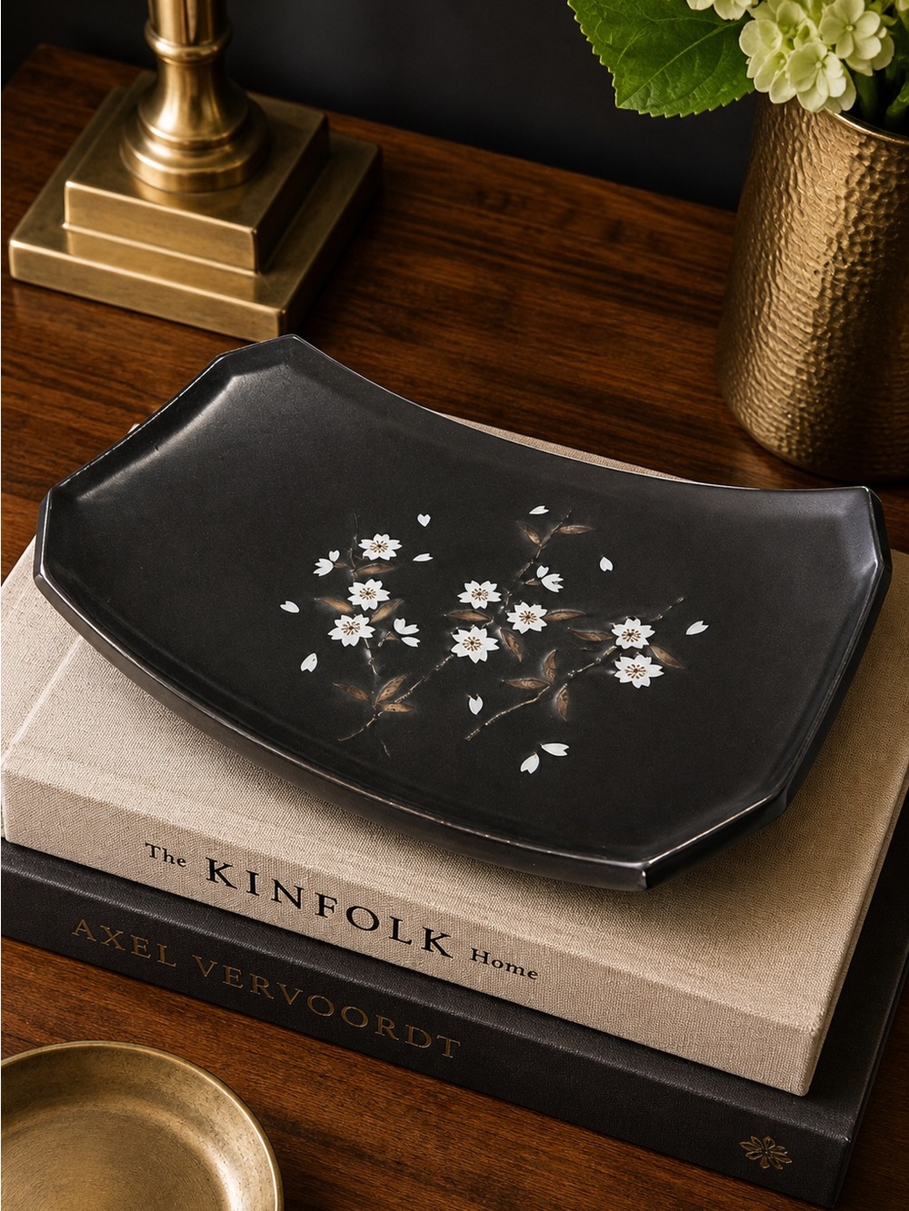 Vintage Kafuh Japan Cherry Blossom 8.5” Trinket Tray | Stoneware Catchall Tray